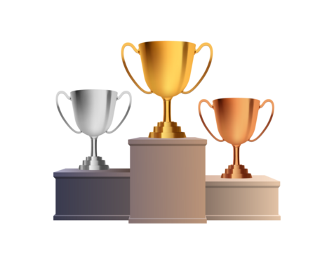 Winners podium with gold silver and bronze trophies - Powered by Adobe