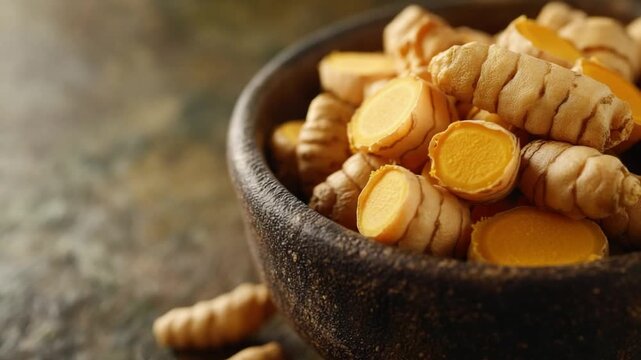 indian turmeric root in bowl spice india video