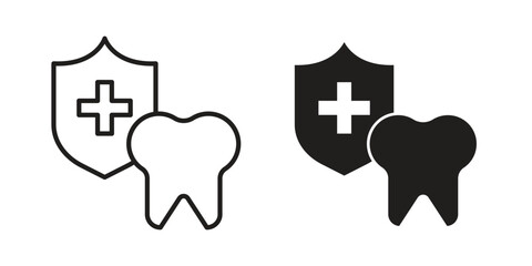 Obraz premium Dental insurance icons for web design set in black stroke and solid style. EPS10