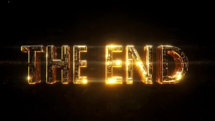 The End text word gold light animation loop with glitch text effect. 4K 3D seamless looping The End effect element for Cinema trailer, Sales Marketing title banner. Old Gaming Console Style. - Powered by Adobe