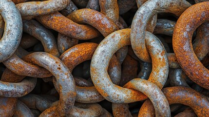 Close up view of heavily rusted metal chain links