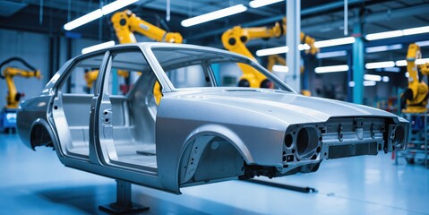 a car is being built in a factory