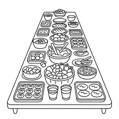 A line art buffet table illustration vector style coloring book 