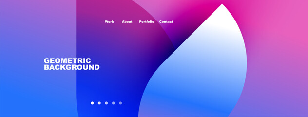 Obraz premium Abstract geometric background. Blue, purple gradients dominate design. Navigation menu present, dots indicate sections. Minimalist aesthetic.