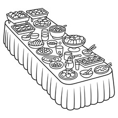 A line art buffet table illustration vector style coloring book 