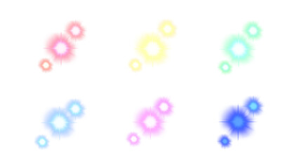 Colorful light glow effects with star rays collection on transparent background. Set of six luminous stars. For adding sparkle, highlighting elements, creating fantasy atmospheres. PNG