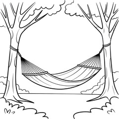 A line art hammock hanging illustration vector style coloring book 