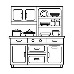 A line art kitchen cabinet illustration vector style coloring book 