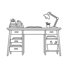 A line art desk illustration vector style coloring book