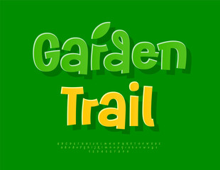 Naklejka premium Vector Touristic logo Garden Trail. Eco Green Font. Handwritten Sticker Alphabet Letters and Numbers set. 