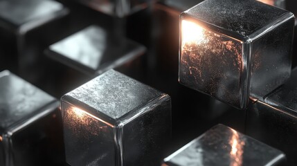 Polished tungsten cubes interlocking to create a solid structure