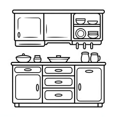 A line art kitchen cabinet illustration vector style coloring book 