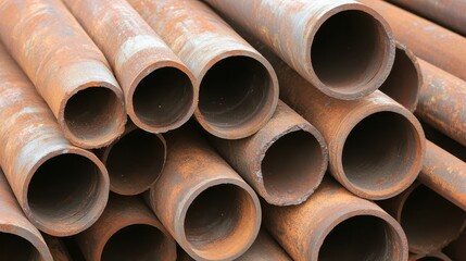 Rusty metal pipes in a close up view displaying decay
