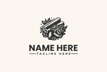 A vector logo illustration featuring a stylized design with floral elements and a pencil on a light beige background, with space for a name and tagline.