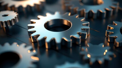 Polished steel gears of various sizes arranged in a circular mechanical system with intricate details and reflections