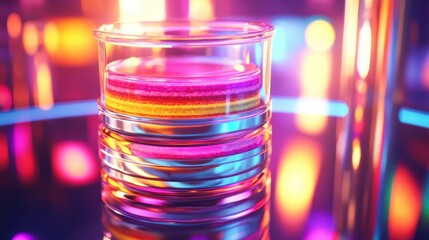 Stacked tubes filled with a colorful biological sample