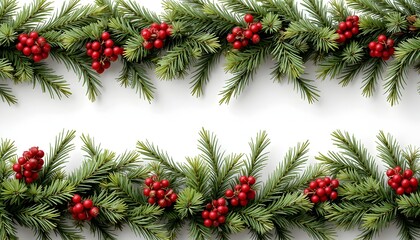 Isolated Christmas garland pine branches against a white backdrop