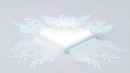 Clean Quantum AI Chip Microprocessor White Background 8K