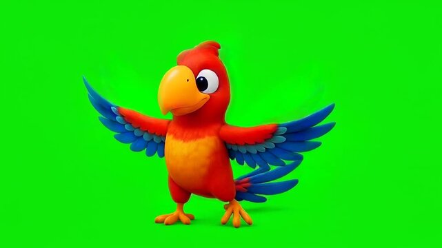 3d dancing macaw parrot, loopable, isolated on green screen background video