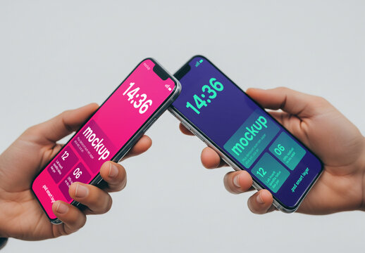 Two smartphones sharing files mockup