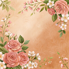 Romantic Spring Background Inspired by Calf Skin with Rose Floral Frame

