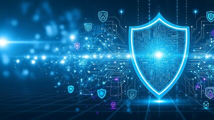 Digital Shield and Circuitry Representing Cyber Security