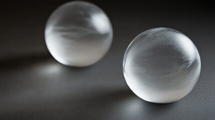 Two frosted glass spheres with subtle internal light sources on a dark background