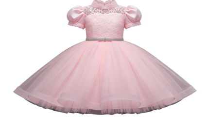 Pink Princess Girl's Dress Product Shot with Puffy Sleeves and Silver Belt