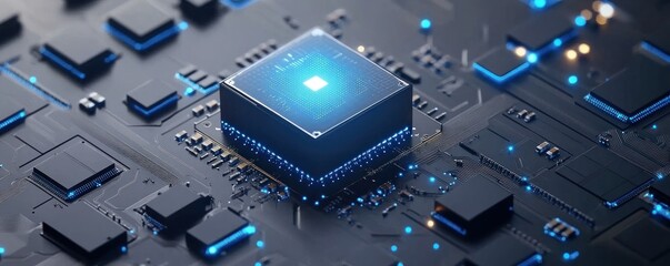 Advanced Microchip Technology with Intricate Circuitry Design Illuminating a Futuristic Digital Landscape