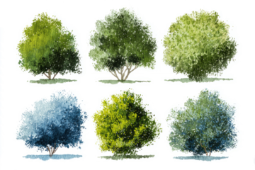 bushes set in cobalt and sap green