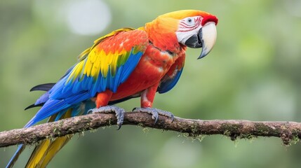 Obraz premium Vibrant Macaw Bird Perched on a Branch with Colorful Feathers