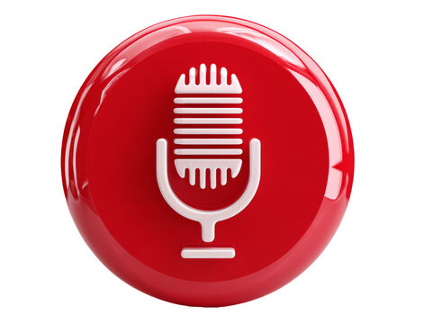 Glossy Red Button with Microphone Icon