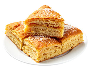  Traditional Armenian Gata Pastry on White Plate, Isolated Dessert Presentation