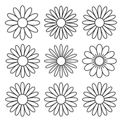 A line art flower daisy set illustration vector style coloring book
