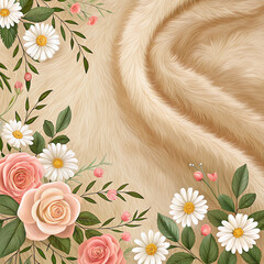 Elegant Spring Background Inspired by Dog Fur with Daisy Floral Border