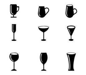 Set of vector glasses. Set of vector glasses for wine, martini, champagne and other