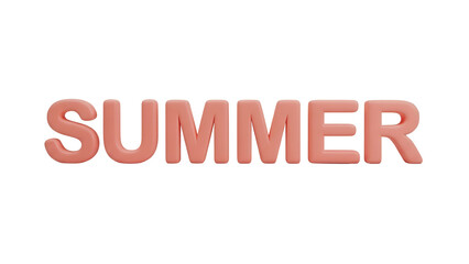 Isolated 3D render of 'SUMMER' text in soft coral pink on white background.