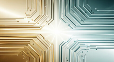 Abstract Digital Circuit Board Pattern with Glowing Center.