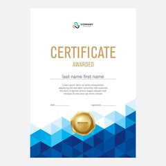 Certificate and diploma design, creative geometric triangle background, flat style