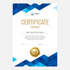 Certificate and diploma design, creative geometric triangle background, flat style
