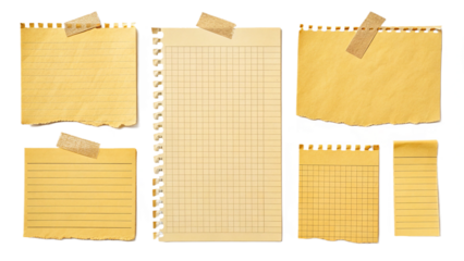 A collection of vintage paper pieces for notes and memos with aged texture and tape details