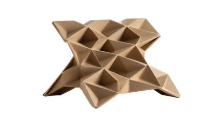 Brown corrugated paper laptop stand folded origami style ergonomic cardboard holder for office desk organization and computer support