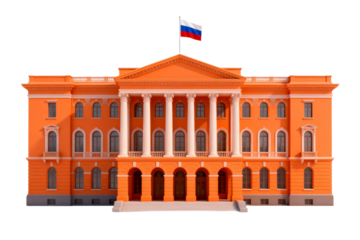 Orange Historic Building with Columns and Flag