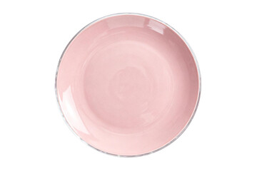 Pink Ceramic Bowl with Silver Rim on White Background
