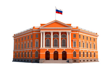 Classic Orange Historic Building with Russian Flag