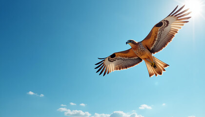 Obraz premium Majestic Hawk Soaring in a Clear Blue Sky