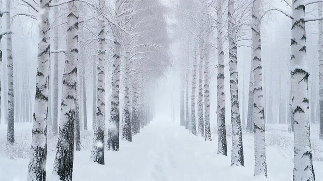 Snowy Birch Tree Forest Winter Landscape