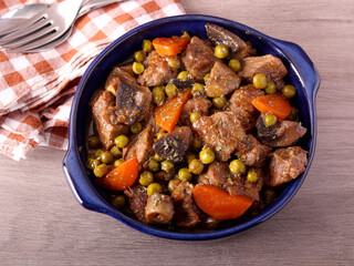 Beef stew with mushrooms, carrot