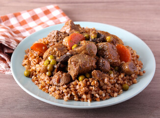 Buckwheat with beef and mushrooms