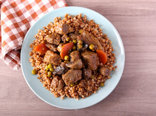 Buckwheat with beef and mushrooms